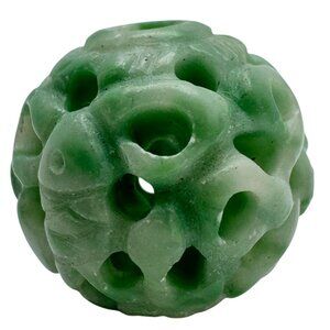 Hand-Carved Vintage Green Jade Hollow Sphere Bead 14mm